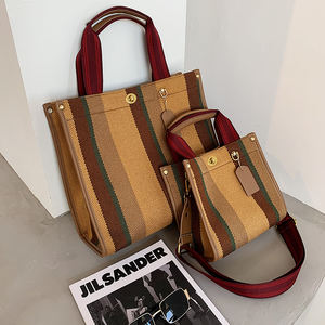 Mode beliebte Tasche Leinwand Handtaschen Damen große Kapazität Handtasche Frau Streifen Geldbörsen für Frauen - Product Image 3