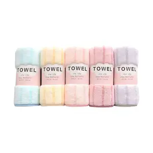 Wholesale Coral Fleece Towel Face Cleaning Water Absorbent No Shed Striped Home Use Hair Drying Towel