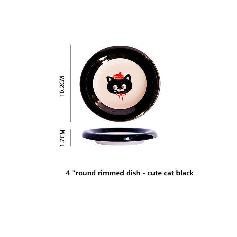 Black 4 "round rim dish - Cute cat