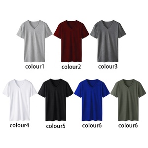Camiseta al por mayor unisex con logo personalizado, cuello en V, manga corta, corte regular, algodón grueso, informal, estampada en serigrafía, lisa. - Product Image 4