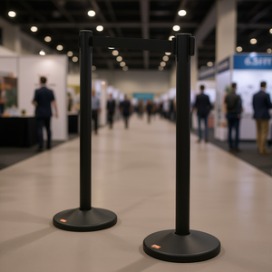 Set di 2 Pali Divisori Neri Retrattili da 2 Metri con Cinghia in Plastica per Controllo Folla, Barriera e Gestione Code per Feste e Fiere - Product Image 2