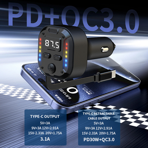 OEM có thể thu vào pd30w xe sạc điện thoại RGB LED kép Loại C Đầu ra xe điện thoại Power Adapter <span class=keywords><strong>FM</strong></span> <span class=keywords><strong>Transmitter</strong></span> OTP/opv máy tính xách tay - Product Image 6