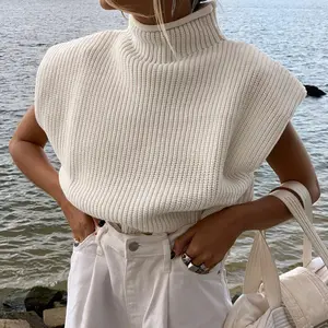 थोक शरद ऋतु सादे कछुआ गर्दन बिना आस्तीन महिलाओं के Y2k कपड़े फसल स्वेटर महिलाओं के लिए