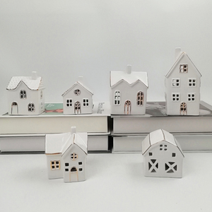 <strong>House</strong> Lantern, Ceramic, White <strong>Tea</strong> <strong>Light</strong> <strong>House</strong> Mini Flameless Christmas Candle <strong>Holder</strong> - Product Image 5