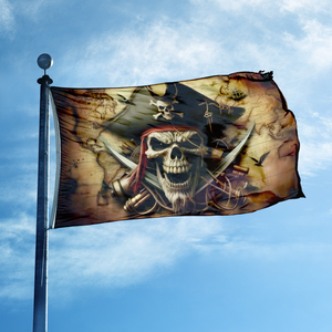 Grande bandiera Jolly Roger 36x60 pollici in poliestere 100D, doppia cucitura con occhielli in ottone |   Design con Spade Incrociate e Mappa Antica - Product Image 2