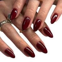 Lefan Wijnrood Effen kleur Draagbare nageltips Minimalistische manicure Amandelvormige korte opdruknagels voor de vingers Aanpasbaar
