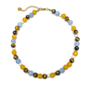 Collana con Perline in Occhio <span class=keywords><strong>di</strong></span> Tigre Naturale e Acquamarina in Acciaio Inossidabile, Nuova Collezione Autunnale, Gioielli Vintage con Gemme in Tonalità Terra - Product Image 5