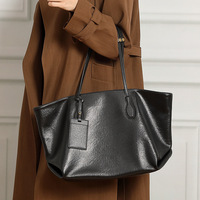 Sac fourre-tout en cuir véritable pour femme, grande capacité, sac à bandoulière, couleur unie, fermeture éclair étanche, sac de shopping