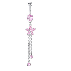 Bijou de <span class=keywords><strong>piercing</strong></span> pour femme, anneau de nombril en cuivre plaqué or, micro-incrustation de zircon coloré, motif fleur et pampille - Product Image 6