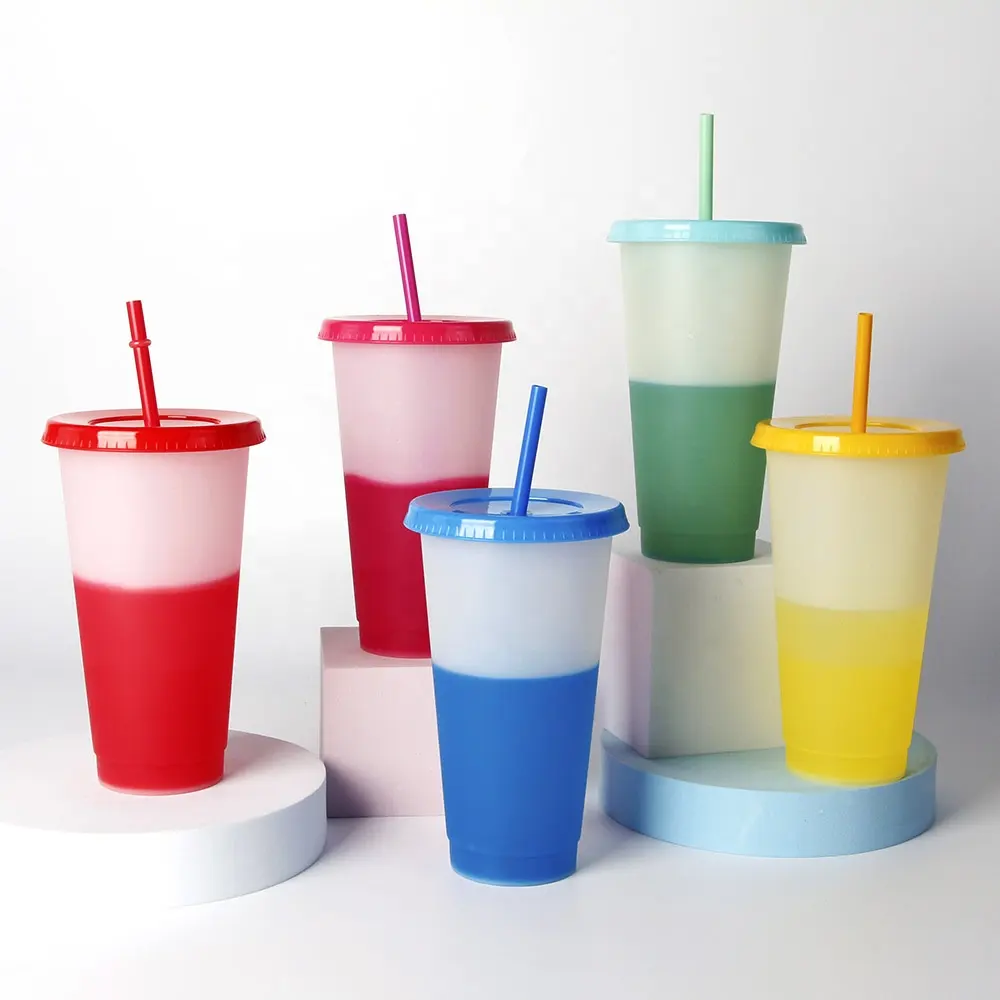 Manufacture Cups Stock Clear To Colorful Color 24oz Pp Cold Color Changing Reusable Plastic Cup Magic Tumblers Plastic Cup Coffee