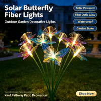 Lampes solaires à fibres optiques HD888, 6 têtes, bouquet de fleurs papillon, lumières LED pour extérieur, jardin, cour, allée, décoration paysagère
