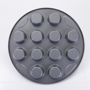 แม่พิมพ์คัพเค้กทรงกลม 12 หลุม ทำจากเหล็กกล้าคาร์บอน เคลือบสารกันติด สำหรับอบในเตาอบ อุปกรณ์ทำขนม - Product Image 3