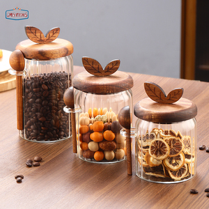 Riciclabile di lusso vuoto di <span class=keywords><strong>vetro</strong></span> sale pepe erbe contenitore di spezie con coperchio in legno di Acacia e cucchiaio di <span class=keywords><strong>vetro</strong></span> rotondo bottiglia di condimento - Product Image 4