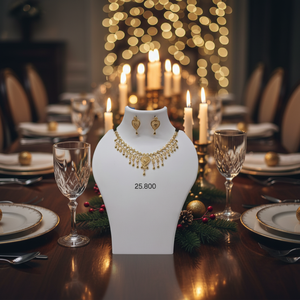 <b>Gold</b> Heart Lattice Necklace <b>Set</b> with Dangling Drops and Matching Earrings for Womens Festive <b>Jewelry</b> - Product Image 1