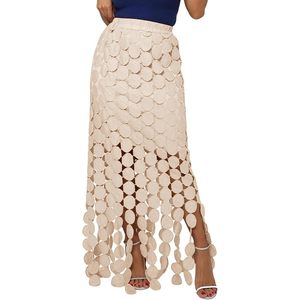 FOXA Jupe longue asymétrique en dentelle à taille haute pour femme, idéale pour les fêtes, les mariages et la plage - Product Image 1