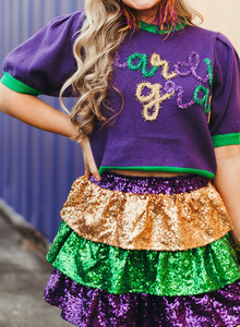 Dear-Lover Nuovi Arrivi all'Ingrosso, Maglione a Maniche Corte con Grafica <span class=keywords><strong>Viola</strong></span> per il Mardi Gras - Product Image 2