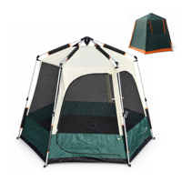 Tente de camping familiale hexagonale pour 4 personnes, à montage rapide, avec structure en aluminium pliable, grandes parois en maille, couverture amovible contre les intempéries