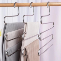 Cintres à pantalons antidérapants en acier inoxydable en forme de S à 5 couches, organisateur de vêtements en métal pour jeans, écharpes, rangement de garde-robe et salle de bain