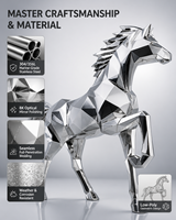 Sculpture abstraite de cheval géométrique moderne, circulaire et élégante en acier inoxydable poli, idéale pour les espaces publics