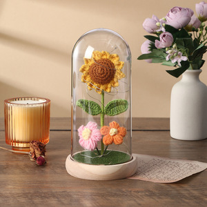 Fleurs artificielles au crochet, tournesols dans un dôme en verre avec LED, pour <span class=keywords><strong>la</strong></span> fête des mères <span class=keywords><strong>et</strong></span> <span class=keywords><strong>la</strong></span> Saint-Valentin, meilleur cadeau, décoration d'intérieur - Product Image 3