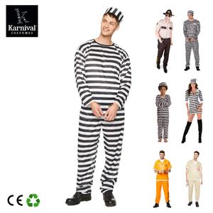 Costume de cosplay d'Halloween pour enfants, uniforme de prisonnier homme et femme, rayures noires et blanches, polyester, tenue d'otage de film TV - Product Image 1
