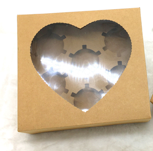 4 6 Cupcake Box Mẫu Trắng Kraft Pop-Up Cupcake Hộp Các Tông Với Hình Trái Tim Cửa Sổ - Product Image 5