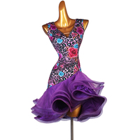 Robe de danse latine professionnelle à col en V, grande ampleur, pour danse de salon, trois pas, Rumba, Samba, Cha Cha