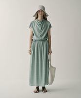 Robe longue décontractée pour femme, col montant uni, manches courtes, demi-boutonnage, taille élastique, fente latérale, personnalisable OEM ODM