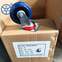 Roue en caoutchouc élastique bleue zinguée 3/4/5/6/8 pouces 160 mm Roulette de boîtier de vol industrielle standard Frein pivotant fixe