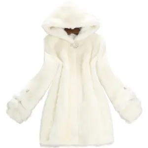 Hot Selling Artifical Mink Fur Hooded Coat Mid-Length Faux Fur Coat Mink Fur Fashion Coat