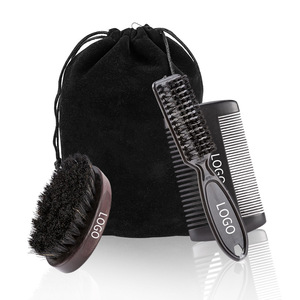 Playboy – ensemble de soins pour la barbe, brosse ovale, peigne double face avec sac de rangement, portable pour hommes, noir - Product Image 1