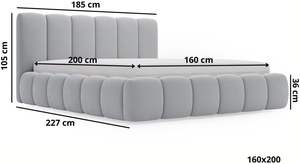 Lit rembourré moderne luxueux et confortable avec coffre de rangement, tête de lit en tissu velours, <span class=keywords><strong>sommier</strong></span> à lattes et matelas (Gris <span class=keywords><strong>160x200</strong></span>) - Product Image 3