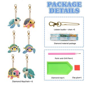 2024 Venta caliente 6 uds conjunto moderno abstracto DIY diamante pintura llaveros lindo tortuga cristal llavero DIY regalo Kit paisaje - Product Image 6