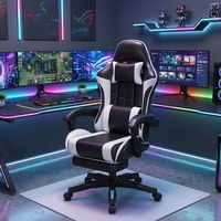 Chaise de bureau ergonomique moderne en cuir, style racing, pour gaming, hauteur réglable, pivotante à 360 degrés, repose-pieds extensible en 2 phases