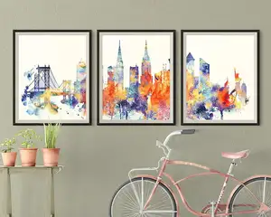 New York Set Van 3 Skyline Prints Moderne Canvas Muurkunst Poster Abstracte Schilderijen Voor Huisdecoratie