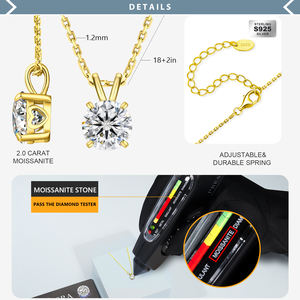 Regali da donna <span class=keywords><strong>con</strong></span> certificazione per gioielli in Moissanite 925 in argento Sterling placcato in oro 14K <span class=keywords><strong>collana</strong></span> <span class=keywords><strong>con</strong></span> ciondolo <span class=keywords><strong>con</strong></span> diamanti <span class=keywords><strong>solitario</strong></span> da laboratorio - Product Image 6