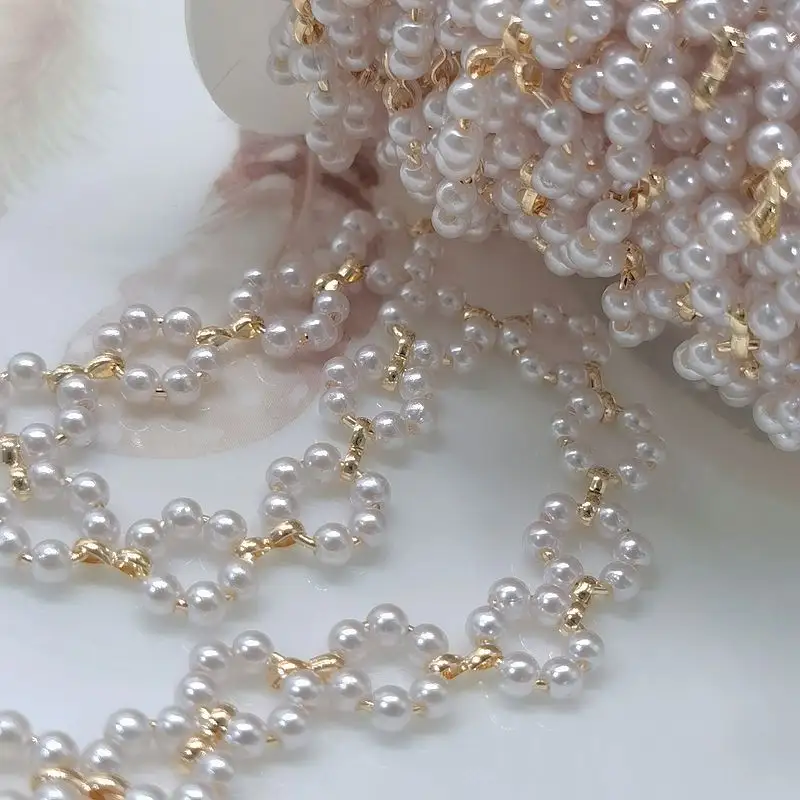 DS fabbrica all'ingrosso accessori fai da te tessuto perla oro argento catena cerchio collana braccialetto materiale catena accessori per abbigliamento