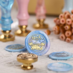 Série de tampons à cire de sceau pour journal de voyage, tête ronde en cuivre, pour la décoration et l'utilisation en journal. - Product Image 4