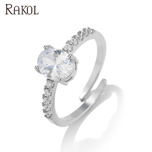 <span class=keywords><strong>Bague</strong></span> de mariage réglable RAKOL RP2157 de luxe plaquée or avec moissanite grande ovale pour femme, idéale pour les fêtes et mariages, en stock - Product Image 2