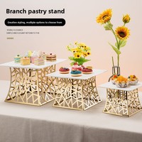 Présentoir alimentaire carré en métal doré pour desserts, buffet et mariage, idéal pour le service sur table - Guangzhou