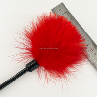 Pinceau éventail en plumes de marabout rouges douces à marque privée, pour poudre d'empreintes digitales, avec conteneur en plastique transparent, pour lèvres, correcteur et crayon à lèvres