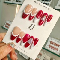 Faux ongles faits à la main en acrylique de Noël, 10 pièces, œil de chat rouge, père noël, flocon de neige, vente en gros