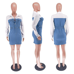 Vendita calda autunno e inverno popolare delle donne europee e americane in <span class=keywords><strong>Denim</strong></span> stile Patchwork pendolarismo <span class=keywords><strong>camicia</strong></span> <span class=keywords><strong>abito</strong></span> - Product Image 3