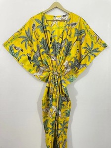 Women's Boho Style <b>Long</b> Dress Floral Print <b>Kaftan</b> Relaxed Fit Gathered Drawstring Waist Casual Wear Fashion Outfit - Product Image 1