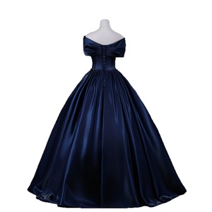 Navy Blue Off The Shoulder Empire Waist Long Evening Dress For Performance And Formal Events - Product Image 5