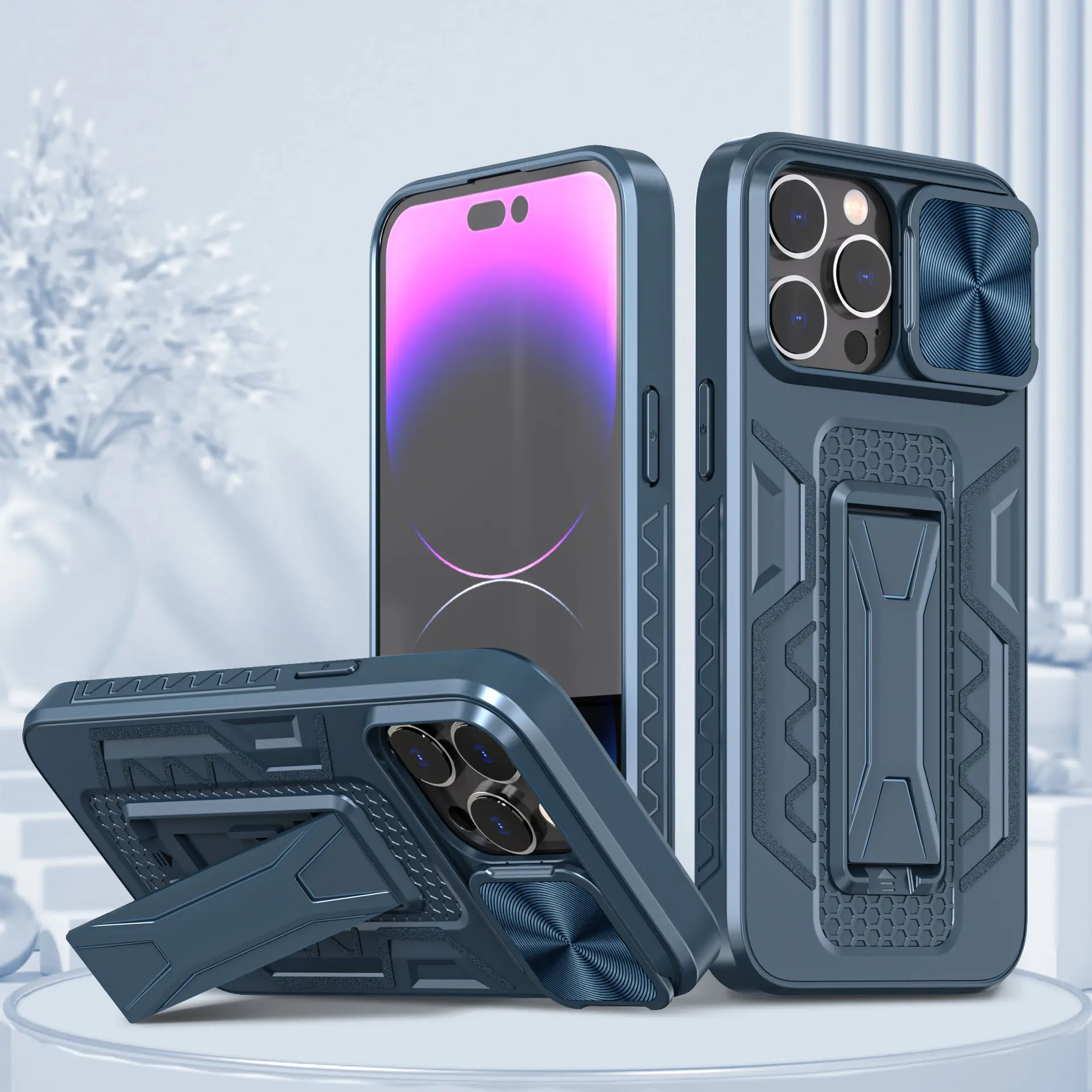 2023 New Arrival Hybrid Kickstand Phone Case para iPhone 14 pro max com Slide Camera Protection Construir Hard PC TPU Armor