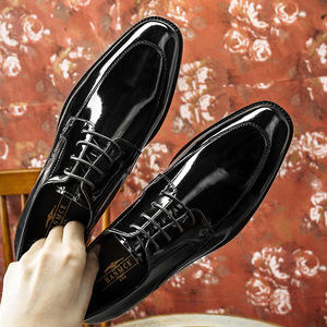 Men's <b>Black</b> <b>Patent</b> <b>Leather</b> Pointed Toe Oxford Dress <b>Shoes</b> Lace-Up Solid Pattern Office Career Style All Seasons - Product Image 5