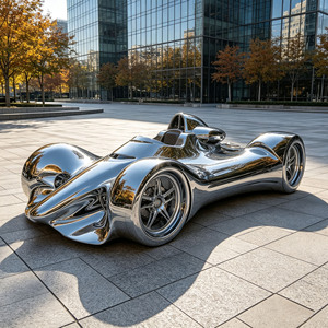 Sculptures personnalisées grandeur nature en acier inoxydable poli miroir, style technologique futuriste, en forme de concept de voiture de course, pour ornement de place publique - Product Image 1