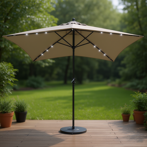 Taupe 6.6'x9.8' Garden <b>Parasol</b> <b>With</b> LED <b>Lights</b> Steel Pole Solar Powered Outdoor Lighting - Product Image 2
