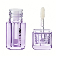 Fournisseur de gloss à lèvres de luxe en PETG de 4,5 ml, forme carrée arrondie, couleur personnalisée, avec applicateur pour rouge à lèvres, blush, emballage cosmétique
